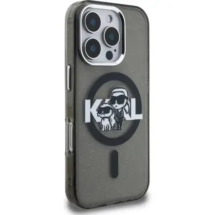 Karl Lagerfeld IML Glitter Karl and Choupette Sketch MagSafe kryt iPhone 16 Pro Max čierny