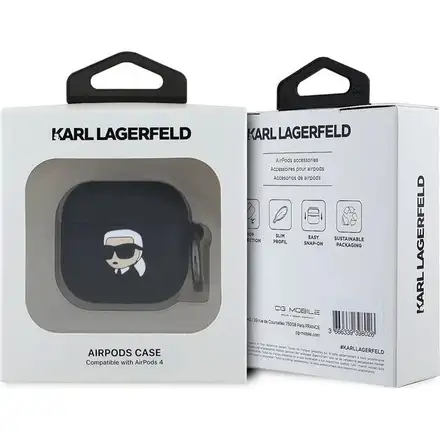 Karl Lagerfeld 3D Logo NFT Karl Head Silikonové Púzdro pre AirPods 4 čierne