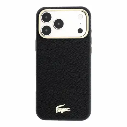 Lacoste PU Leather Champs Elysees Gold Logo MagSafe kryt iPhone 18 Pro Max čierny