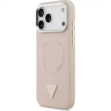 Guess PU Leather Triangle Logo MagSafe kryt iPhone 17 Pro Max ružový