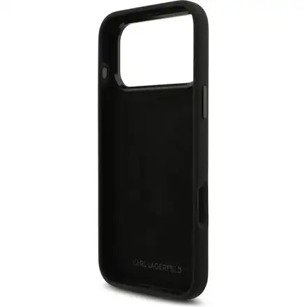 Karl Lagerfeld Liquid Silicone Metal Ikonik kryt iPhone 17 Pro čierny