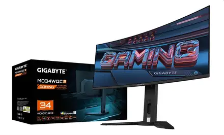 GIGABYTE MO34WQC2 GAMING Monitor 34" WQHD 3440x1440, OLED 1800R, 240Hz, 2xHDMI, DP, USB-C PD, USB HUB, Speakers