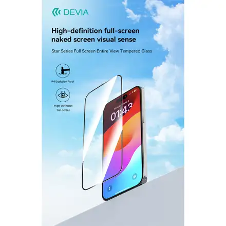 Devia ochranné sklo Star Series pre iPhone 17e/16e/14/13/13 Pro - Black Frame