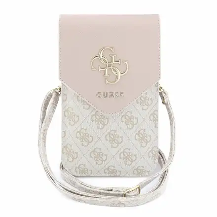 Guess PU Leather+Grained 4G Metal Logo Taška na Telefón ružová