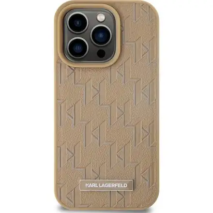Karl Lagerfeld PU Leather Monogram Metal Logo MagSafe kryt iPhone 14 Pro Max béžový