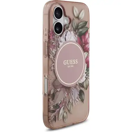Guess IML Flowers Strap MagSafe kryt iPhone 17 ružový