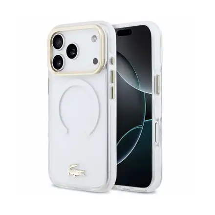 Lacoste PC/TPU Frosted Finish Gold Logo MagSafe kryt iPhone 18 Pro priehľadný