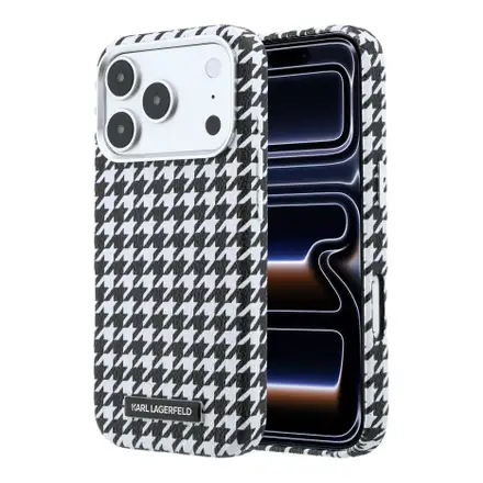 Karl Lagerfeld PU Houndstooth Resin Plate MagSafe kryt iPhone 17 Pro čierny