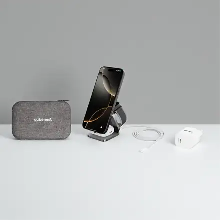 Cubenest 3v1 Qi2.2 Skladacia bezdrôtová magnetická nabíjačka SQ312 Ultra sivá