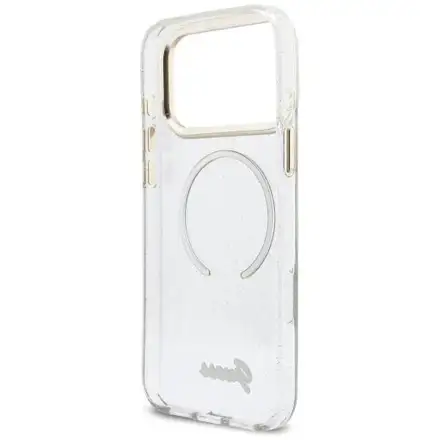 Guess IML Glitter Script Strap MagSafe kryt iPhone 17 Pro Max biely