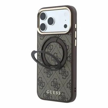 Guess PU 4G Ring Stand MagSafe kryt iPhone 18 Pro Max hnedý