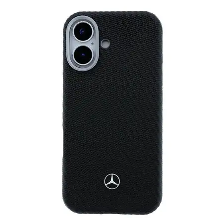 Mercedes PU Leather Wood Semi Wrap MagSafe Kryt pre iPhone 17 čierny