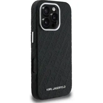 Karl Lagerfeld Grained PU Repeated Logo MagSafe kryt iPhone 16 Pro čierny