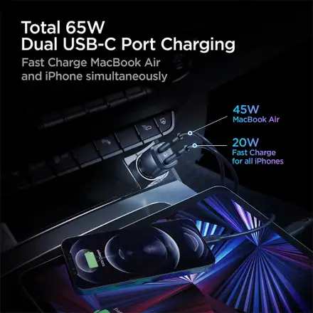Spigen USB-C Car Charger ArcStation Dual Port 65W - Black