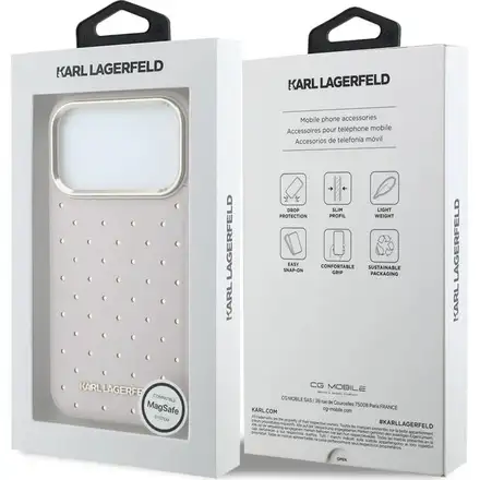 Karl Lagerfeld PU Perforated Gold Dots MagSafe kryt iPhone 17 Pro ružový