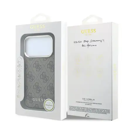 Guess PU Leather 4G Gold Frame MagSafe kryt iPhone 18 Pro Max hnedý
