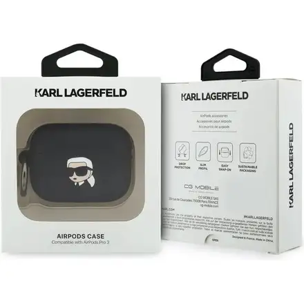 Karl Lagerfeld 3D Logo NFT Karl Head Silikonové Púzdro pre AirPods 3 Pro čierne