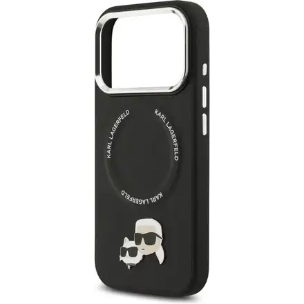 Karl Lagerfeld PU Karl and Choupette Heads Pins MagSafe kryt iPhone 17 Pro čierny