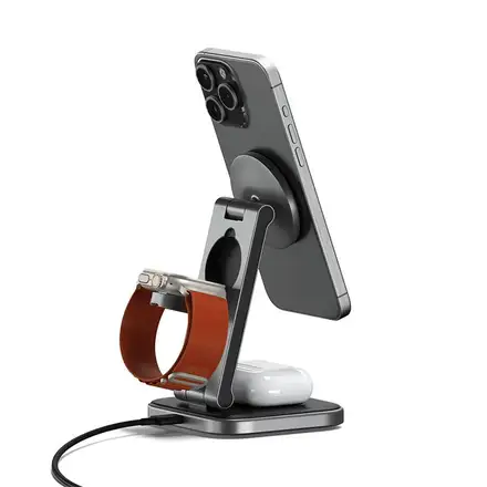 Satechi 3-in-1 Foldable Qi2 Wireless Charging Stand - Space Gray