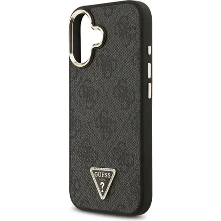 Guess PU Leather 4G Strass Triangle Logo Gold Frame MagSafe kryt iPhone 17 čierny