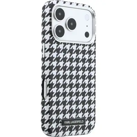 Karl Lagerfeld PU Houndstooth Resin Plate MagSafe kryt iPhone 17 Pro čierny
