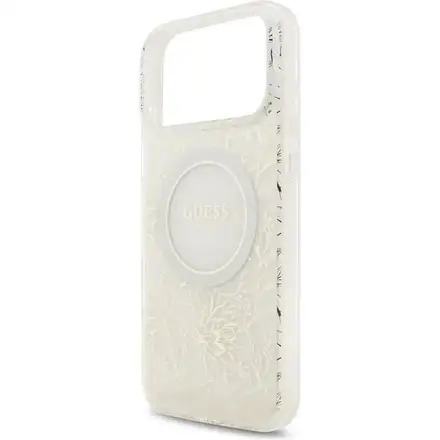 Guess IML Flowers Allover Strap MagSafe kryt iPhone 17 Pro Max biely