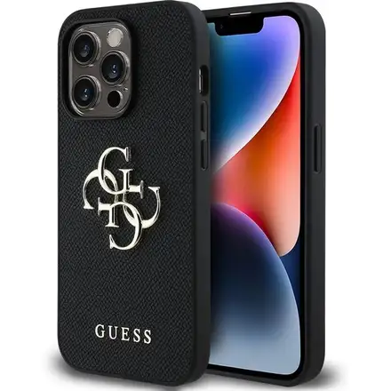 Guess PU Grained  4G Metal Logo kryt iPhone 13 Pro čierny