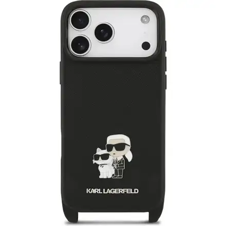 Karl Lagerfeld Saffiano Crossbody Popruh Metal Karl and Choupette kryt iPhone 17 Pro čierny