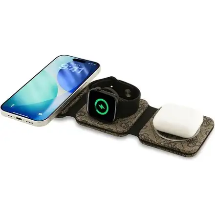 Guess PU 4G MagSafe Bezdrôtová Nabíjačka 3v1 hnedá