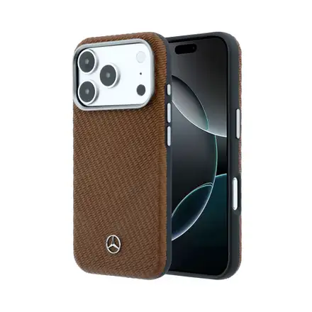 Mercedes PU Leather Wood Semi Wrap MagSafe Kryt pre iPhone 17 Pro hnedý