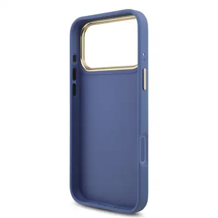 Guess PU Leather 4G Metal Logo Gold Frame kryt iPhone 18 Pro Max modrý