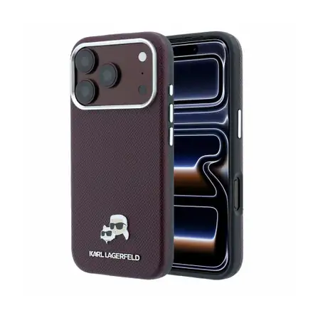 Karl Lagerfeld PU Grained Semi Wrap K&CH Heads Magsafe kryt iPhone 18 Pro tmavo červená