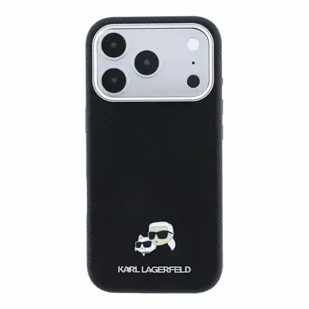 Karl Lagerfeld PU Grained Semi Wrap K&CH Heads Magsafe kryt iPhone 18 Pro čierny