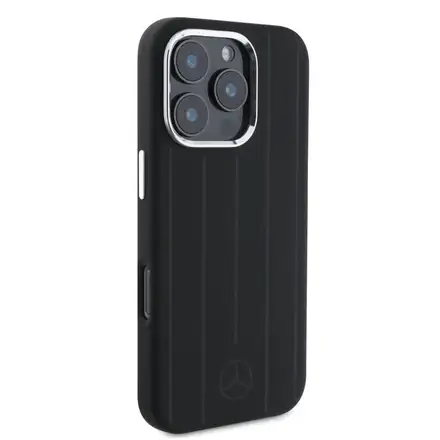 Mercedes Liquid Silicon Stripes Pattern MagSafe Zadný Kryt pre iPhone 16 Pro čierny