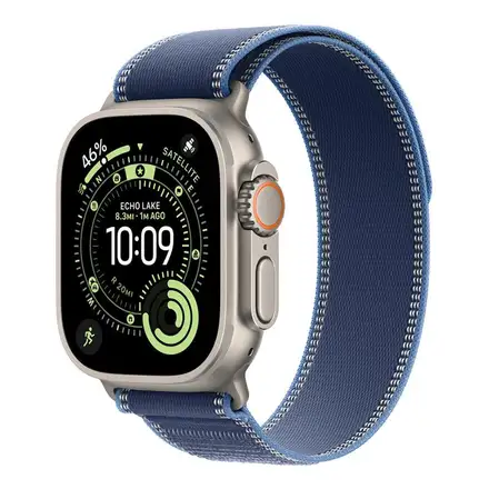 Apple Watch 49mm Blue/Bright Blue Trail Loop - S/M - Natural Titanium Finish