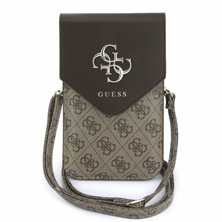 Guess PU Leather+Grained 4G Metal Logo Taška na Telefón hnedá