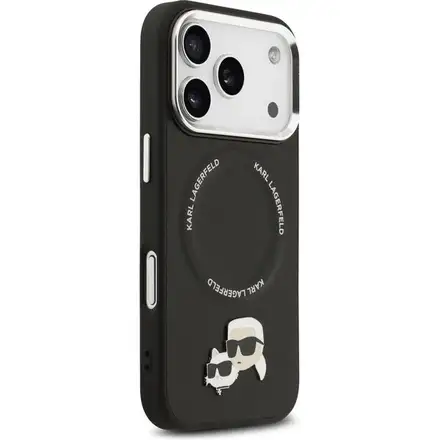 Karl Lagerfeld PU Karl and Choupette Heads Pins MagSafe kryt iPhone 17 Pro čierny