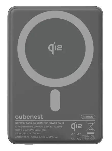 Cubenest Qi2 Magnetic Wireless SlimDual PowerBank 5000 mAh SQ1B3D - čierna