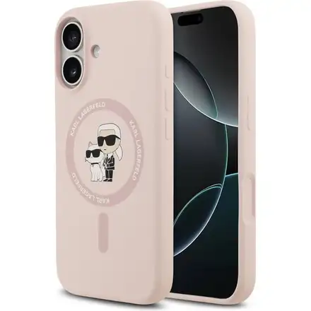 Karl Lagerfeld Liquid Silicone Karl and Choupette MagSafe kryt iPhone 17 ružový