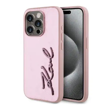 Karl Lagerfeld Wrinkled PU Signature Logo kryt iPhone 15 Pro Max ružový