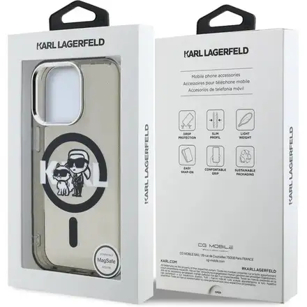 Karl Lagerfeld IML Glitter Karl and Choupette Sketch MagSafe kryt iPhone 15 Pro Max čierny