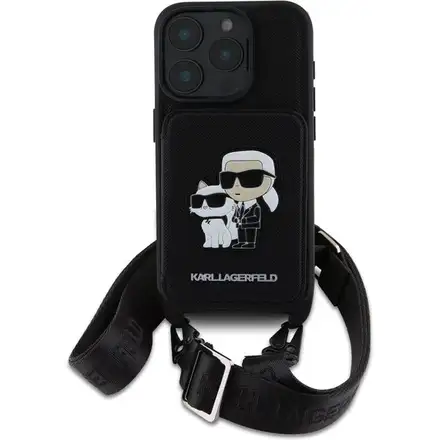 Karl Lagerfeld Saffiano Crossbody Popruh Karl and Choupette kryt iPhone 16 Pro Max čierny