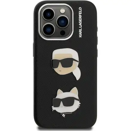 Karl Lagerfeld Grained PU K&CH Heads kryt iPhone 15 Pro čierny