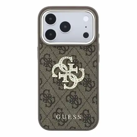 Guess PU 4G Strass Metal Logo kryt iPhone 18 Pro hnedý