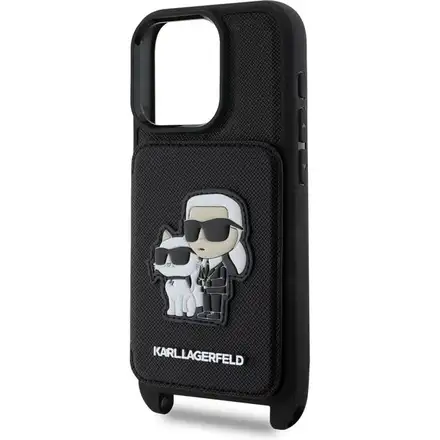 Karl Lagerfeld Saffiano Crossbody Popruh Metal Karl and Choupette kryt iPhone 16 Pro čierny