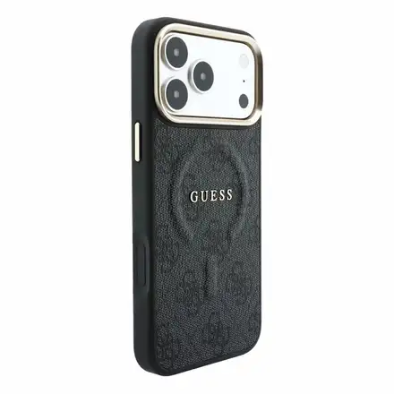 Guess PU Leather 4G Gold Frame Embossed MagSafe kryt iPhone 18 Pro Max čierny