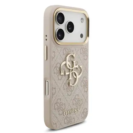 Guess PU Leather 4G Metal Logo Gold Frame kryt iPhone 18 Pro ružový
