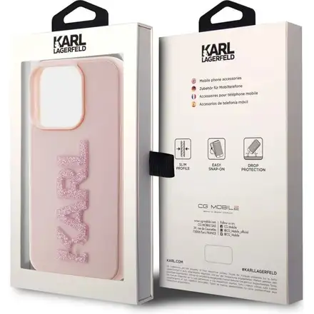 Karl Lagerfeld 3D Rubber Glitter Logo Karl kryt iPhone 15 Max Pro ružový