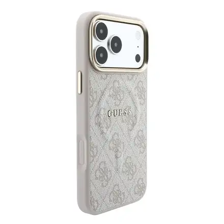 Guess PU Leather 4G Gold Frame Embossed MagSafe kryt iPhone 18 Pro ružový