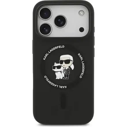 Karl Lagerfeld Liquid Silicone Karl and Choupette MagSafe kryt iPhone 17 Pro čierny